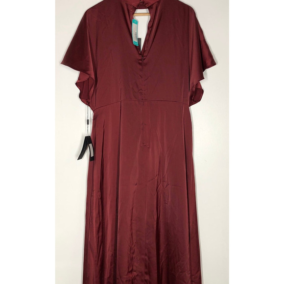 11 Honore Precious Dress Satin Surplice Choker Faux Wrap Maxi Burgundy NWT Sz 14 - Picture 8 of 16